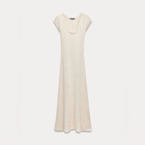 Zara Cream Rustic Midi  Scoop-Neck Dress